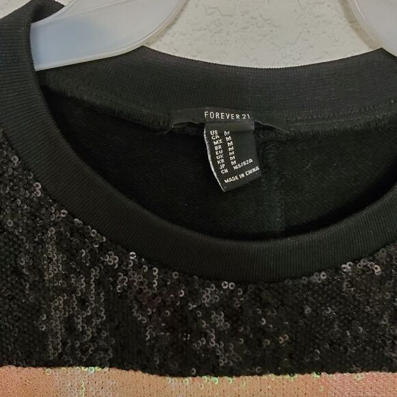 Forever 21 Striped Sequined Glam Boxy Night Out Festive Crew Neck Tee Shirt - Picture 3 of 5